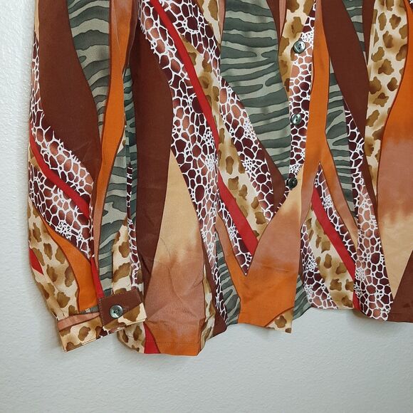 Vintage NEW Silk King Shirt Multicolor Women L Button Up 100% Silk Animal Print - Picture 4 of 11